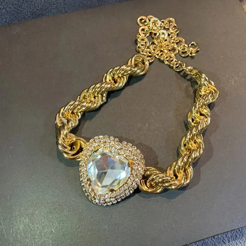 Kaimei חדש אופנה זהב לב קריסטל קולר שרשראות לנשים גיאומטרי שרשרת שרשרת הצהרת קריסטל תליון שרשראות