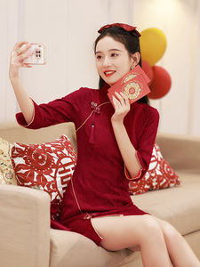 Nuevas chicas damas cheongsam nupcial corto color rojo encaje boda chino tradicional cena vestido <span class=keywords><strong>qipao</strong></span> mujeres traje para toda la temporada - Product Image 6