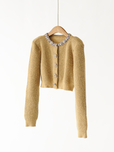 <span class=keywords><strong>Cardigan</strong></span> in Maglia Standard Autunno Inverno 2025, Nuovo Modello Leggero Color Curry, Decorazione con Bottoni Colorati di Lusso, Casual Elegante Anti-Pilling - Product Image 5