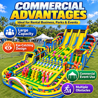 Parc d'obstacles gonflable géant commercial de 34 m, parc d'aventure extérieur, aire de jeux avec toboggan géant pour parcs d'attractions