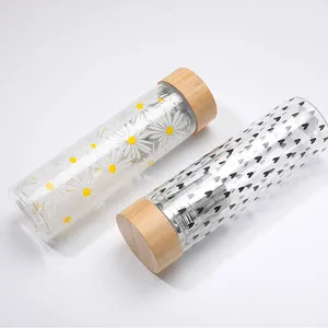 Manufacturers Decal Paper with Heart Pattern Double Wall Glass Water Bottles Supplies Drink