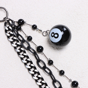 Cadena de cintura multicapa negra con bola 8, accesorio de mezclilla estilo hip hop, cadena corporal de moda casual - Product Image 3