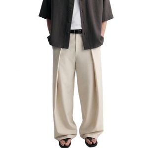 Pantalons pour hommes plissés beiges classiques, confortables et décontractés, de haute qualité, en gros - Product Image 4