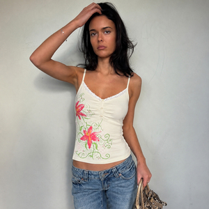 Camisola con estampado floral y ribete de encaje para mujer, camiseta sin mangas de punto, chaleco informal de moda de verano - Product Image 2