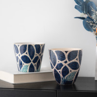 Pot Keramik Motif Biru dan Putih untuk Tanaman, Pot untuk Tanaman Indoor, Pot Hias dan Pot Bunga