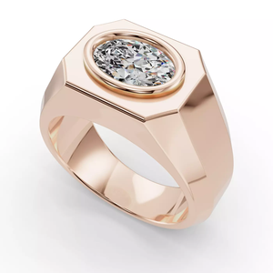 Anillo de declaración para hombre de oro rosa macizo de 14K personalizado con diamante de laboratorio de 1 quilate de corte ovalado, regalo de compromiso, boda o uso diario. - Product Image 3