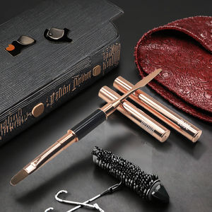 Pinceau à ongles en nylon ovale à double extrémité avec manche en métal de luxe, pour la manucure, le gel poly, la sculpture, la spatule de construction - Product Image 3