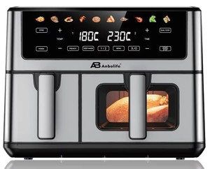 <span class=keywords><strong>Friteuse</strong></span> à air Anbolife à <span class=keywords><strong>double</strong></span> panier en acier inoxydable 7L 8L 9L, vente chaude, <span class=keywords><strong>friteuse</strong></span> à air numérique à <span class=keywords><strong>double</strong></span> zone de cuisson avec fenêtre visible - Product Image 1