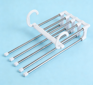 Organizzatore <span class=keywords><strong>Salvaspazio</strong></span> Magico <span class=keywords><strong>a</strong></span> 5 Livelli in Acciaio Inox, Appendiabiti Retrattile Pieghevole per Pantaloni, Organizzatore per Armadio - Product Image 1