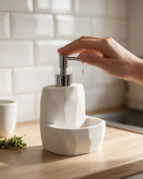 Distributeur de savon de cuisine en polyrésine effet sable et pierre avec pompe, bouteille rechargeable pour lavage des mains et savon à vaisselle