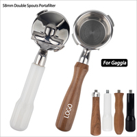 Porte-filtre à double bec pour expresso, 2 tasses, 58 mm, 2 oreilles, en acier inoxydable 304 de qualité alimentaire, avec poignée en bois de rose remplaçable, pour Gaggia