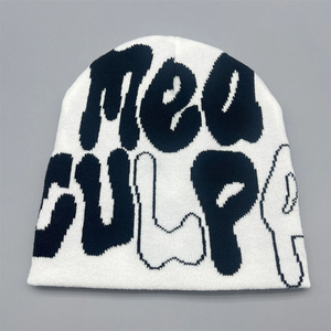 Bonnes affaires : Bonnets tricotés unisexes printemps-hiver avec logo personnalisé, bonnets jacquard Mea Culpa pour la vente en gros - Product Image 5