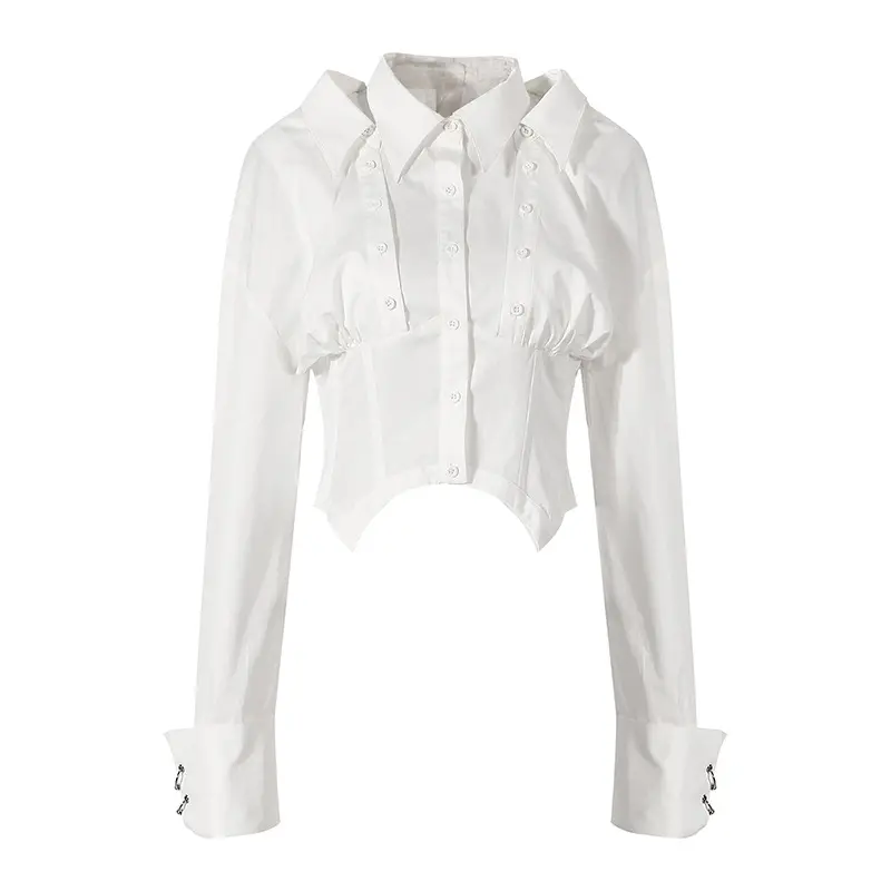Новое поступление, стильная Асимметричная ажурная блузка на пуговицах, рубашка, женская блузка