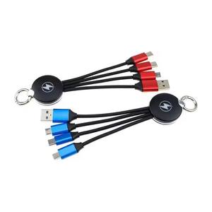 Wholesale Promotional Gift 3 in 1 Keychain Usb Charging Cable With Led Light up Logo Keyring Data Charger Line Cord