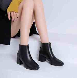 Botines gruesos de tacón alto para mujer, botas de <span class=keywords><strong>piel</strong></span> de cabeza cuadrada, para Otoño e Invierno - Product Image 3