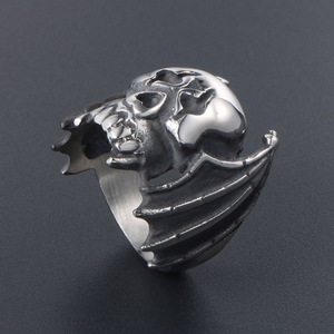 Retro Bat Skull <b>Ring</b> Men's Titanium Steel Punk Jewelry SA521 - Product Image 2