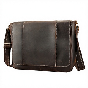 ROYAA Vintage Crazy Horse Genuine Leather Waterproof Men's Crossbody Shoulder Messenger Bag 13 Inch <b>Laptop</b> Capacity - Product Image 3