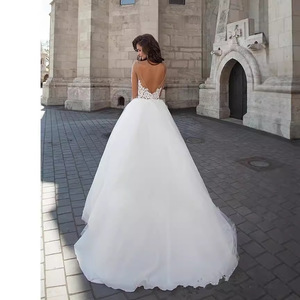 Wedding Dress Ball Gown White Lace U-Neck Natural Waist Vintage Style JM329 - Product Image 2