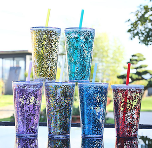 2026 Luxury Sequin Glitter Straw <b>Cup</b> Wholesale Custom Logo Double Wall <b>Reusable</b> Plastic Tumbler Sparkling Sequin Water Bottle - Product Image 2