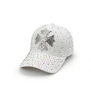 Casquette de baseball en toile à 6 panneaux pour femme, style vintage, ornée de strass épars – Protection solaire ajustable, toutes saisons, décontractée, pour l'extérieur - Product Image 3