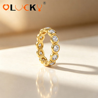 Bague Éternité Complète LUCKYJIU Personnalisée en Acier Inoxydable Plaqué Or 18K, Sertie de Zircons Ronds, Étanche, pour Femme