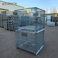 Conteneurs et cages de stockage pliables, durables et empilables en fil d'acier galvanisé pour le stockage en entrepôt