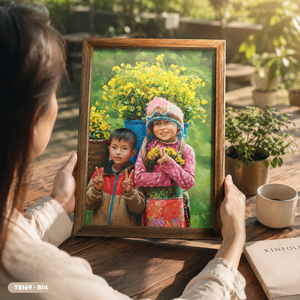Peinture à l'huile ethnique du Nord-Ouest du Vietnam pour enfants, faite à la main sur toile, service OEM ODM, modèle TB169-B14 - Product Image 3