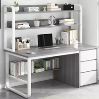 Escritorio de ordenador portátil moderno para estudiantes Base de madera blanca con estante doble ajustable y organizador de cajones Diseño simple
