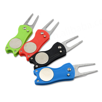 Offre Spéciale bleu pliable nettoyant magnétique rétractable Swith lame accessoires de Golf réparation de Golf divot pas fourche Golf divot outil