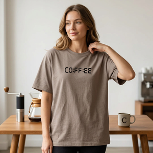เสื้อยืดพิมพ์ลายกาแฟสำหรับผู้หญิง ผ้าฝ้าย 100% คอกลม ทรงปกติ สวมใส่สบาย แขนสั้น เป็นมิตรต่อสิ่งแวดล้อม ประดับเลื่อม ผ่านกระบวนการไบโอวอช 160 GSM - Product Image 1