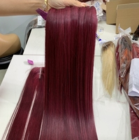 Extensions de cheveux humains lisses de qualité supérieure, rouge foncé/bordeaux, double trame machine, marque vietnamienne
