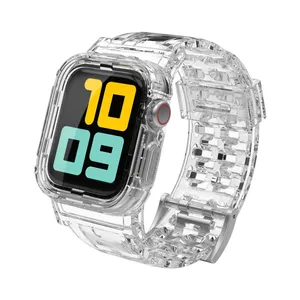 Para reloj Apple Watch banda de fibra de carbono claro TPU Compatible con iWatch bandas Correa + marco caso