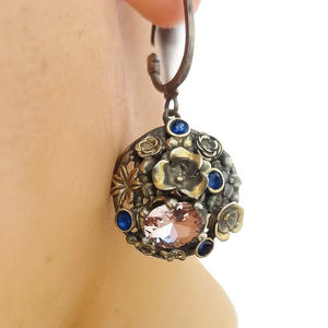 Boucles d'oreilles pendantes en argent sterling 925 faites à la main, quartz rose, lapis-lazuli, pierre précieuse naturelle, bijoux turcs artisanaux modernes, uniques - Product Image 1