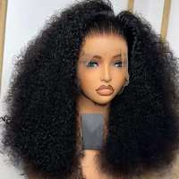 Peluca de Cabello Humano 100% Virgen con Cierre de Encaje y Hecha a Máquina, Pelucas Afro Rizadas de Alta Densidad, Pelucas Frontales de Encaje Suizo HD sin Pegamento
