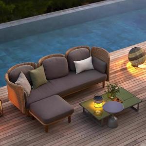 Conjunto de sofá de ratán en forma de L para exteriores, con estructura de aluminio impermeable, muebles de jardín para uso en villas, patios y hoteles. - Product Image 1