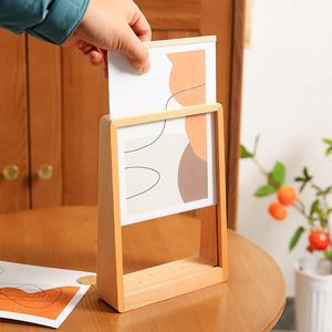 Wooden <b>Double</b>-Sided <b>Photo</b> <b>Frame</b> Rectangular Tabletop Vertical Display For Living Room Bedroom Study Eco-Friendly Solid Wood - Product Image 1