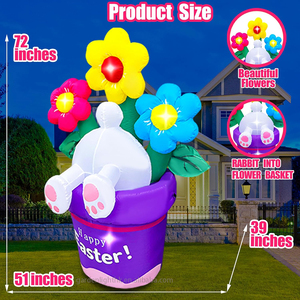 6FT Inflatable Easter Rabbit into Flower Basket Decoration LED Blow Up <b>Lighted</b> Yard Decor for Home Hotel Lawn Garden Party - Product Image 2
