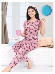 Pyjama imprimé pour filles, ensemble deux pièces à col rond, vêtements de nuit élégants pour enfants, tenue décontractée pour la détente avant le coucher, vente en gros - Product Image 3