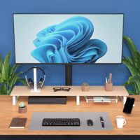 Organisateurs de bureau JQ et stockage 2 moniteurs support avec tiroir étagère de bureau pour ordinateur portable imprimante TV