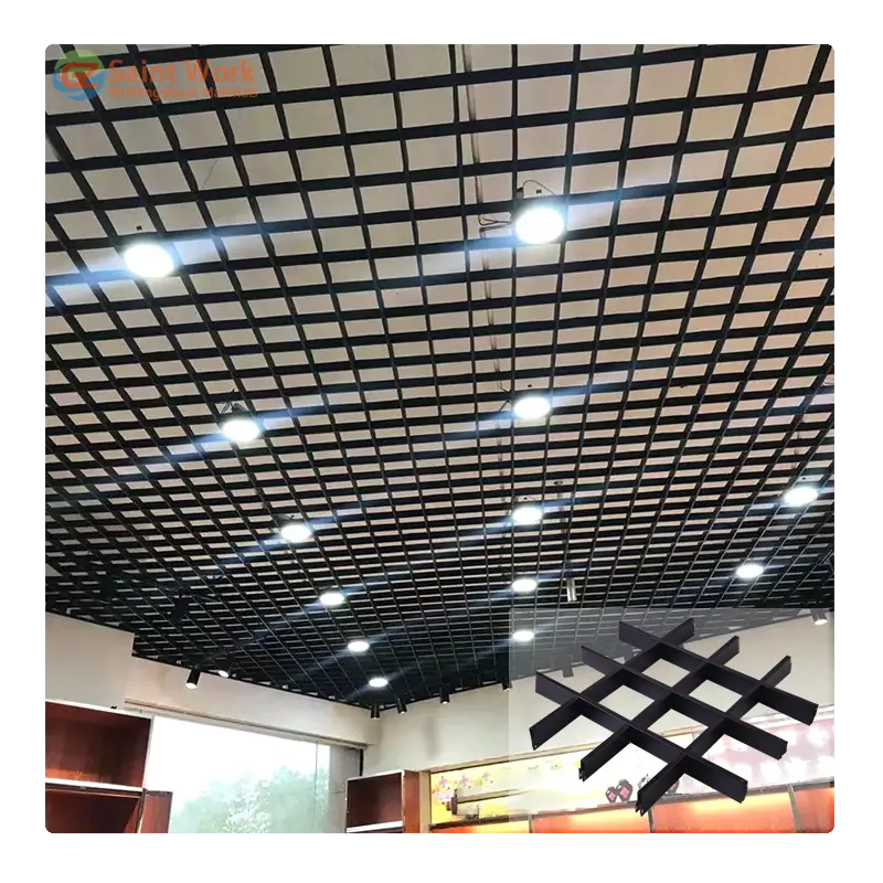 Modern Interior Decoration Suspended Metal Aluminium Grid Ceiling Tiles Open Cell Grille False Ceiling Design for Hall Office