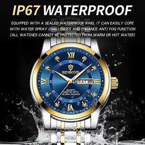 Montre OEM ODM Binbond 7169 à mouvement à quartz, étanche 30M, lumineuse, mode business, double calendrier, sertie de diamants - Product Image 4