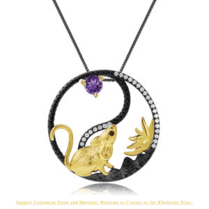C806 2024 permanente 925 colgante de plata esterlina chino 12 joyería del zodiaco piedra preciosa Natural Animal colgante collar para mujer - Product Image 4