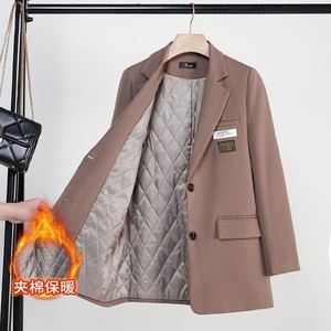 Women's Cotton-<b>Lined</b> Thick Suit <b>Coat</b> Mid-Length Loose Windproof Autumn Winter Wear - Product Image 5