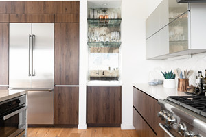 ตู้ครัวไม้วีเนียร์ไม้วอลนัทแบบปรับแต่งได้ใหม่หรูหราการออกแบบห้องครัวที่ทันสมัย - Product Image 6