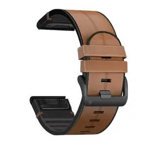 Easyfit Bracelets <span class=keywords><strong>Bracelet</strong></span> pour <span class=keywords><strong>Garmin</strong></span> Fenix 7X/7/6X/6 Pro/5X/5 <span class=keywords><strong>Epix</strong></span> Gen <span class=keywords><strong>2</strong></span> Smartwatch 22 26MM Cuir + <span class=keywords><strong>Bracelet</strong></span> Silicone Respirant - Product Image 1