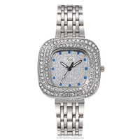 Stock de fábrica Números romanos Pantalla Puntero Reloj de cuarzo Moda retro Banda de acero Diamante cuadrado Reloj de niñas