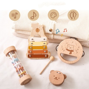 Wholesale Wooden Bear Musical Instruments Set Xylophone Rattle Bell <b>Drum</b> Percussion <b>Toy</b> for Kids Early Education - Product Image 2