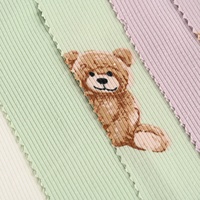 Tissu tricoté côtelé 10*5 en DTY Spandex imprimé numériquement, personnalisé en usine, de bonne qualité, brossé des deux côtés, léger, pour vêtements de nuit pour filles