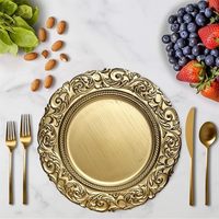 Nouvelles Assiettes de Présentation Rondes en Plastique Doré de 13 Pouces, Réutilisables, de Haute Qualité, en Gros, pour Décoration de Table de Mariage et de Fête