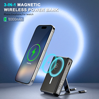 Batterie externe sans fil 3 en 1 à charge rapide 10000mAh, portable, avec câble intégré et support, banques d'alimentation magnétiques